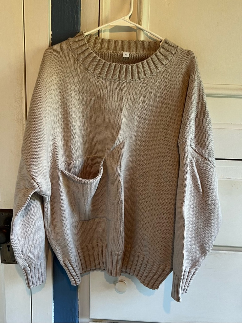 SHEIN Beige Scoopneck Pocket-Front Sweater